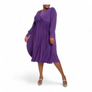 ELOQUII Knot Front Pleated Skirt Dress - Violet Indigo NWT